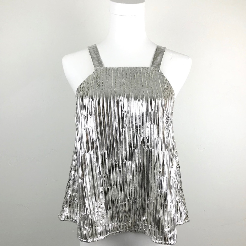 NEW Maeve Anthropologie Silver Metallic Top
